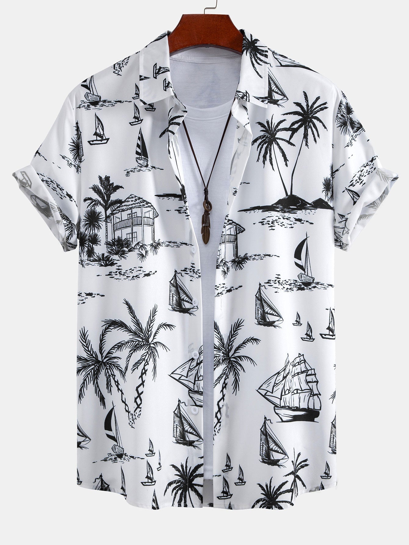 Island Sailing Print Button Up Shirt & Badeshorts