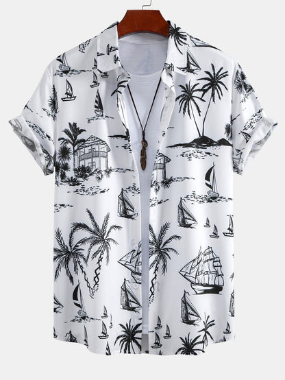 Island Sailing Print Button Up Shirt & Badeshorts