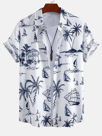 Island Sailing Print Button Up Shirt & Badeshorts
