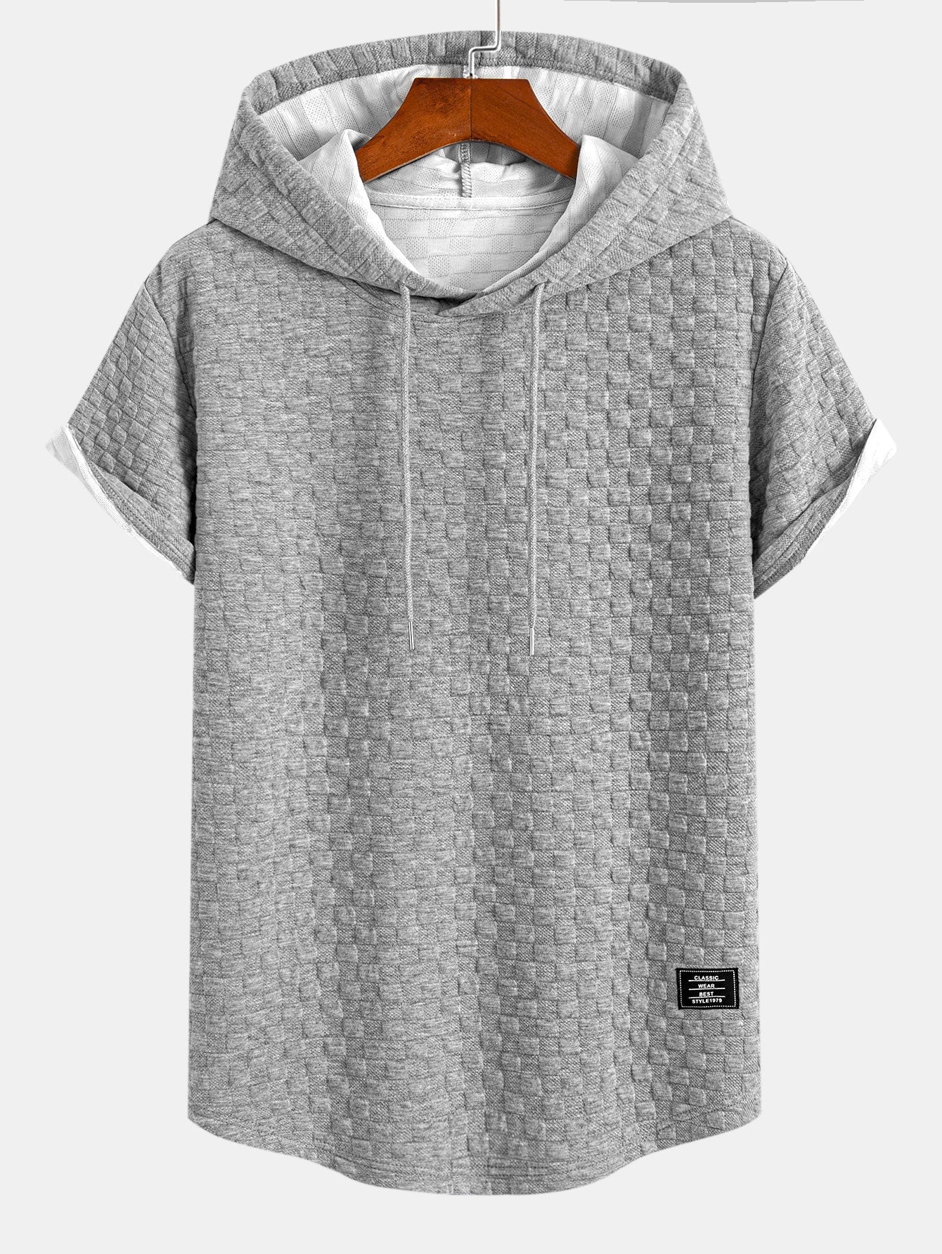 Kariertes Jacquard-T-Shirt mit Kapuze und abgerundetem Saum & Karierte Jacquard-Shorts