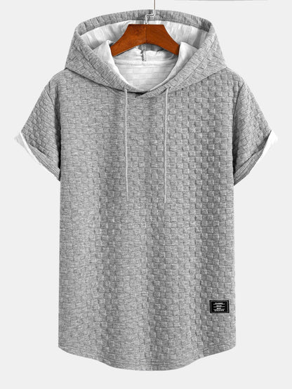 Kariertes Jacquard-T-Shirt mit Kapuze und abgerundetem Saum & Karierte Jacquard-Shorts