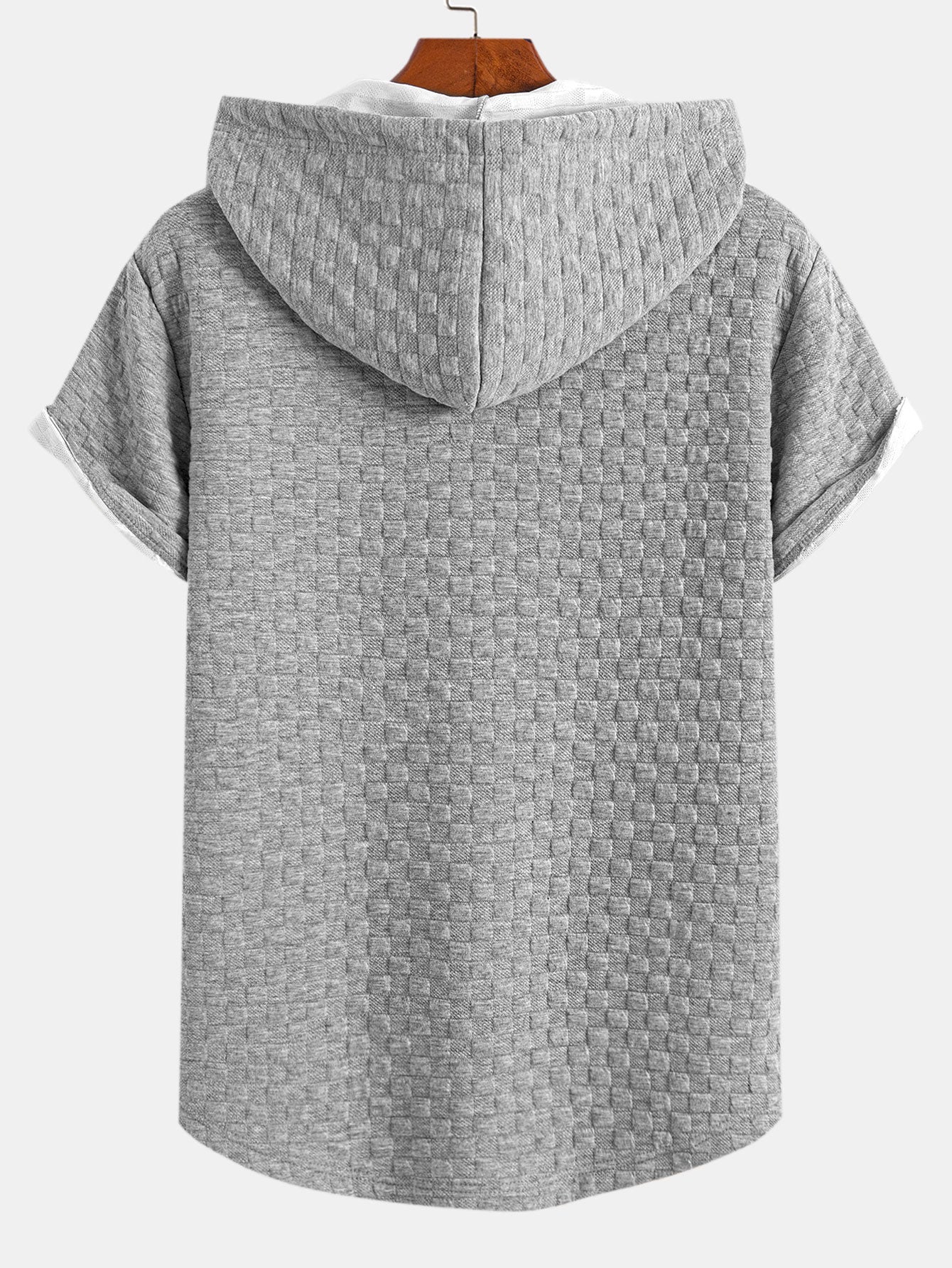 Kariertes Jacquard-T-Shirt mit Kapuze und abgerundetem Saum & Karierte Jacquard-Shorts