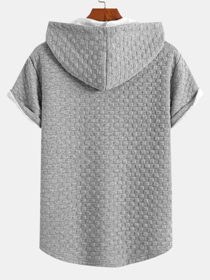 Kariertes Jacquard-T-Shirt mit Kapuze und abgerundetem Saum & Karierte Jacquard-Shorts