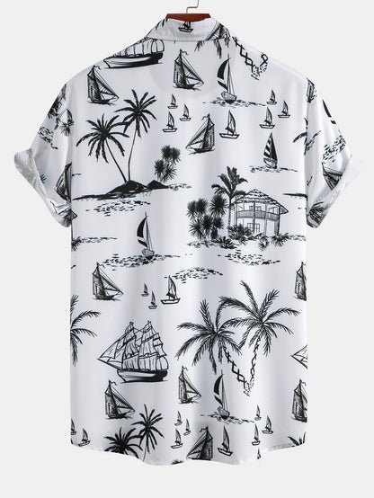 Island Sailing Print Button Up Shirt & Badeshorts