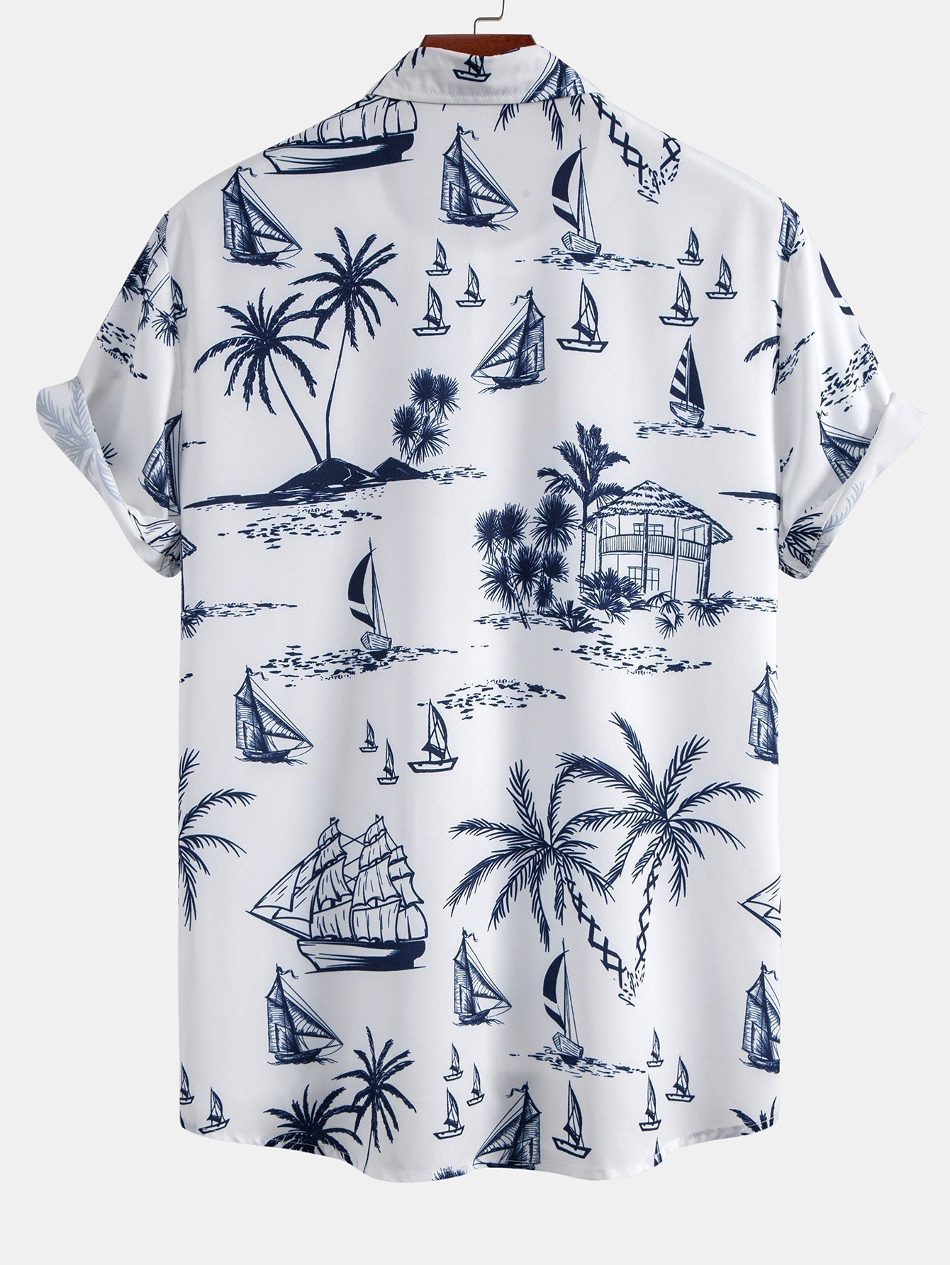 Island Sailing Print Button Up Shirt & Badeshorts