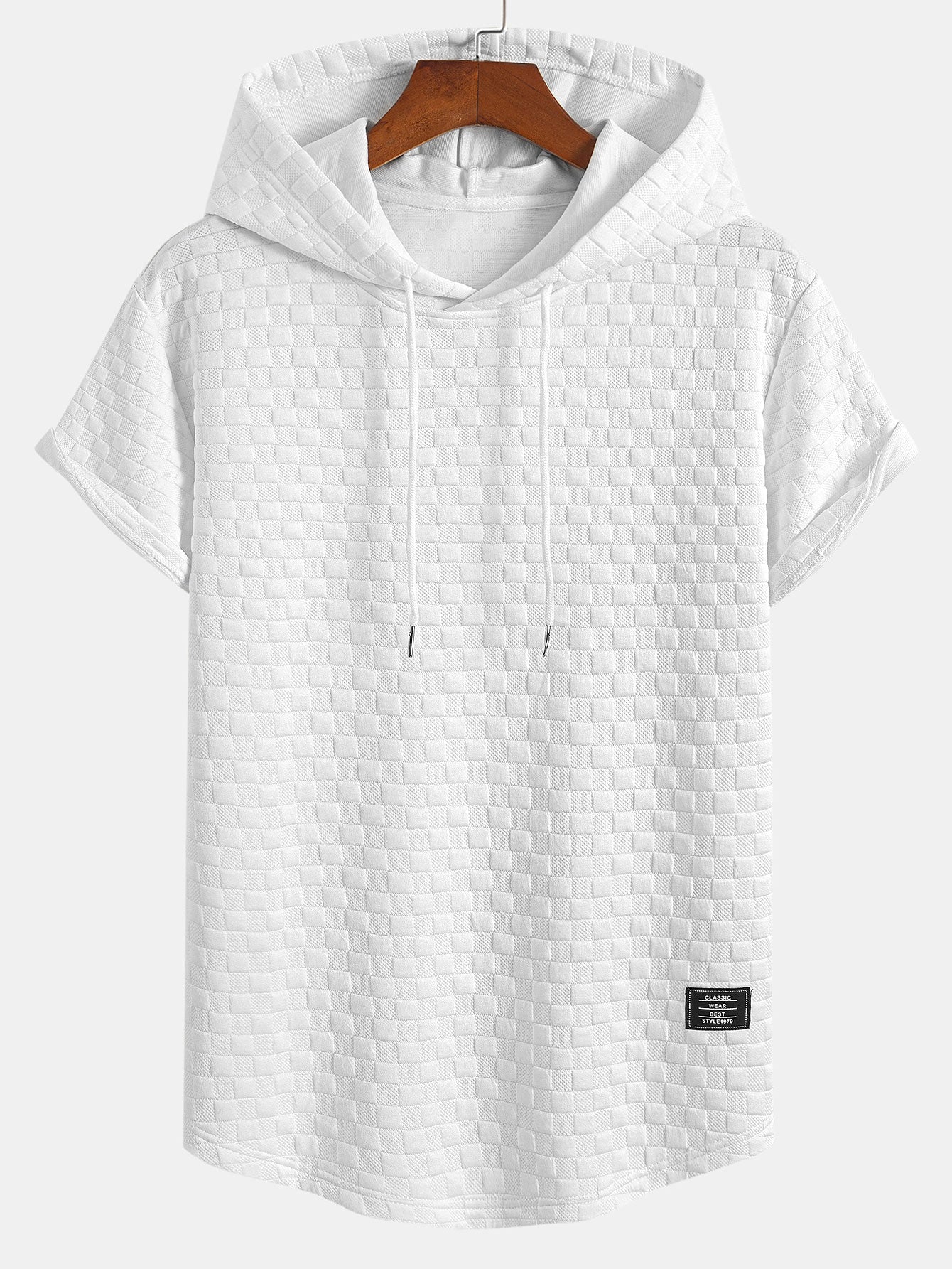 Kariertes Jacquard-T-Shirt mit Kapuze und abgerundetem Saum & Karierte Jacquard-Shorts