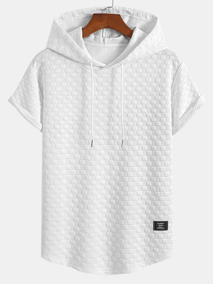 Kariertes Jacquard-T-Shirt mit Kapuze und abgerundetem Saum & Karierte Jacquard-Shorts