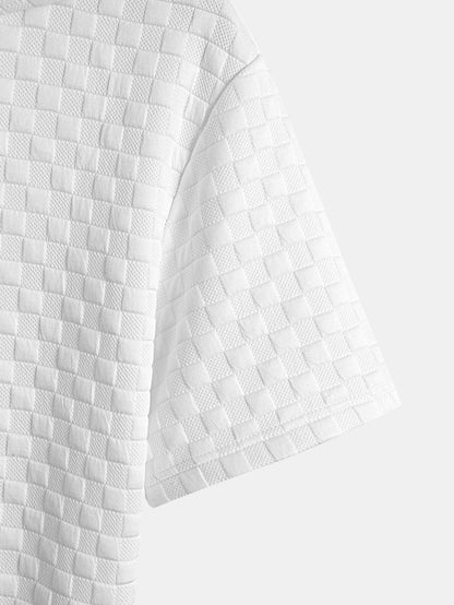 Kariertes Jacquard-T-Shirt mit Kapuze und abgerundetem Saum & Karierte Jacquard-Shorts