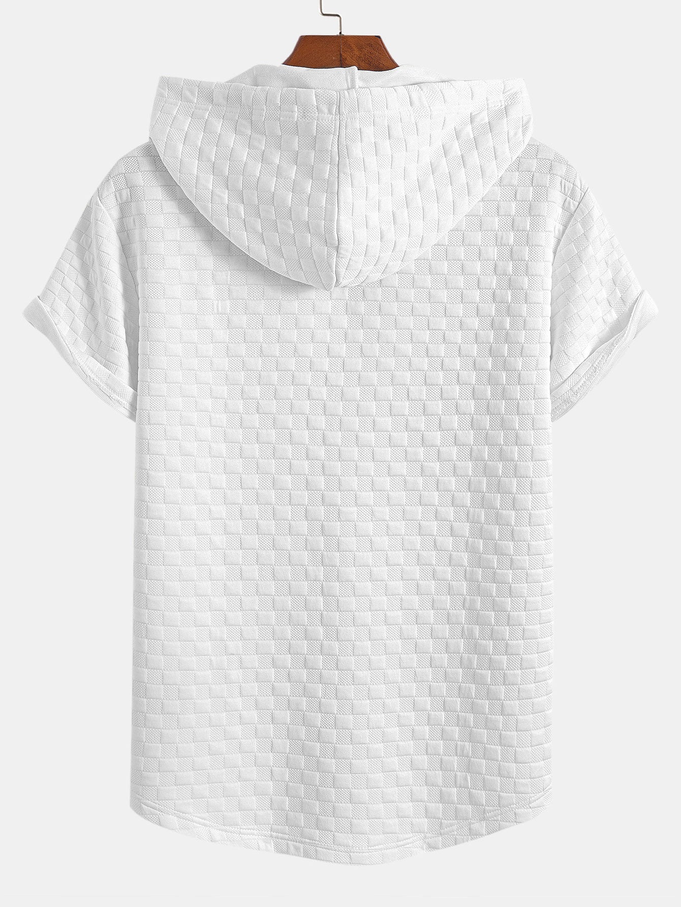 Kariertes Jacquard-T-Shirt mit Kapuze und abgerundetem Saum & Karierte Jacquard-Shorts