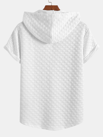 Kariertes Jacquard-T-Shirt mit Kapuze und abgerundetem Saum & Karierte Jacquard-Shorts