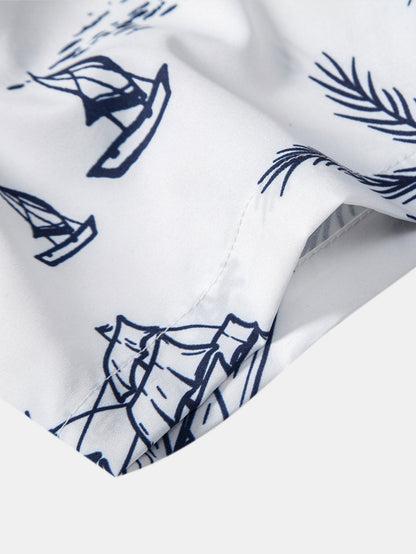Island Sailing Print Button Up Shirt & Badeshorts