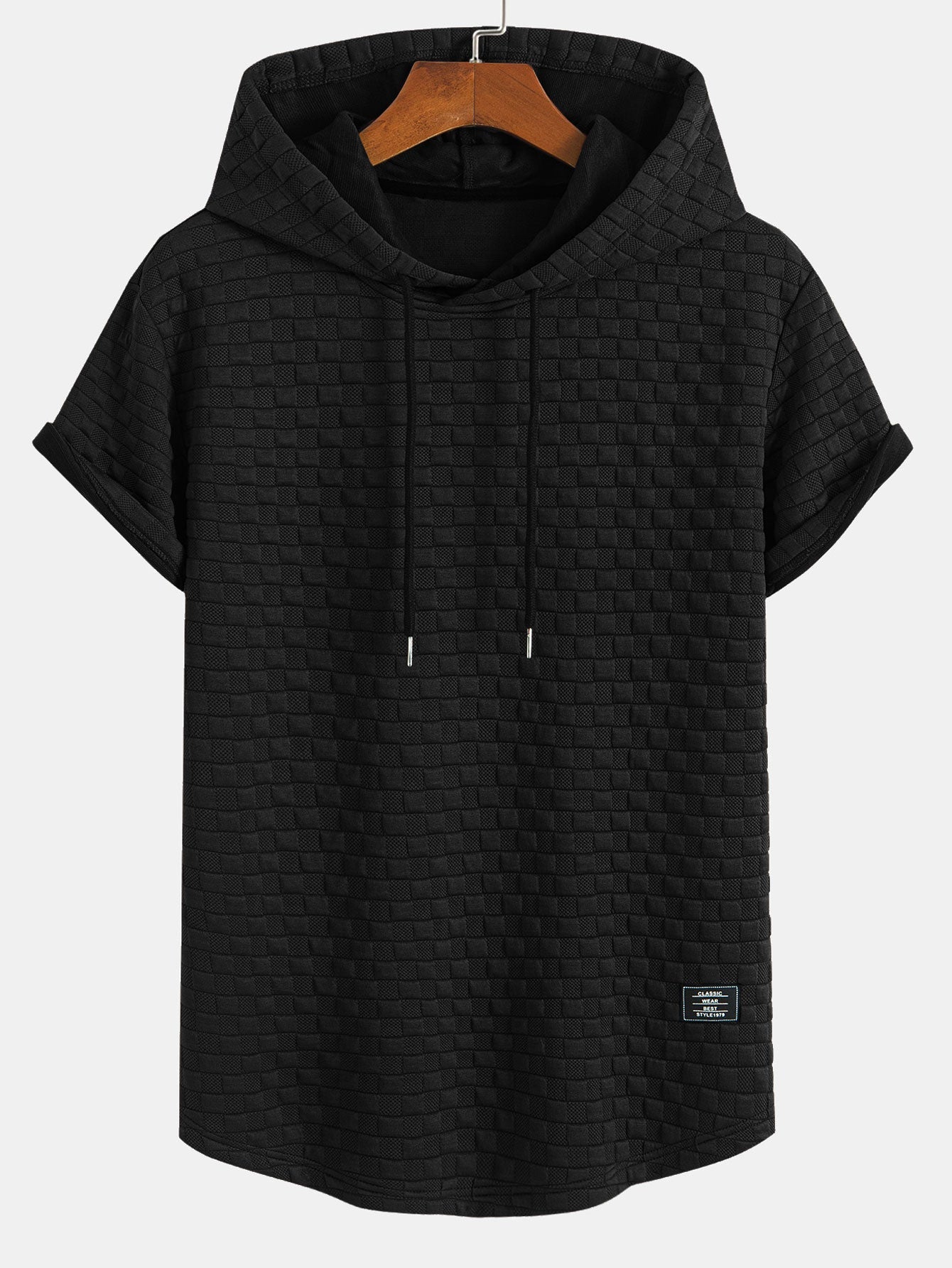Kariertes Jacquard-T-Shirt mit Kapuze und abgerundetem Saum & Karierte Jacquard-Shorts