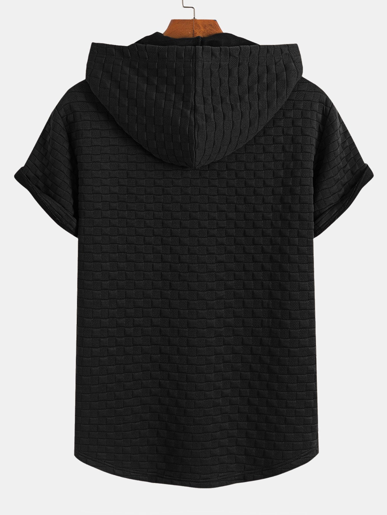 Kariertes Jacquard-T-Shirt mit Kapuze und abgerundetem Saum & Karierte Jacquard-Shorts