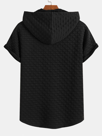 Kariertes Jacquard-T-Shirt mit Kapuze und abgerundetem Saum & Karierte Jacquard-Shorts