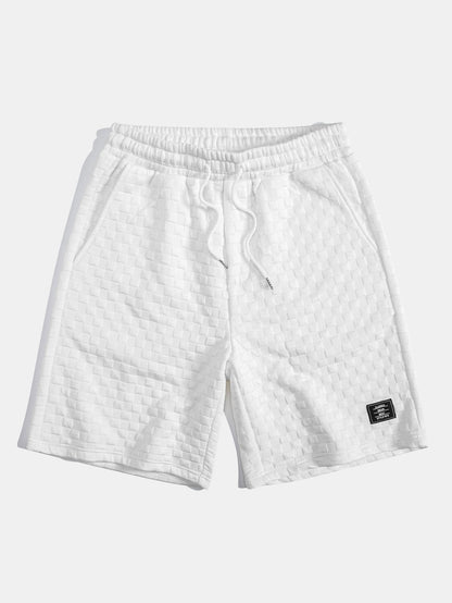 Kariertes Jacquard-T-Shirt mit Kapuze und abgerundetem Saum & Karierte Jacquard-Shorts