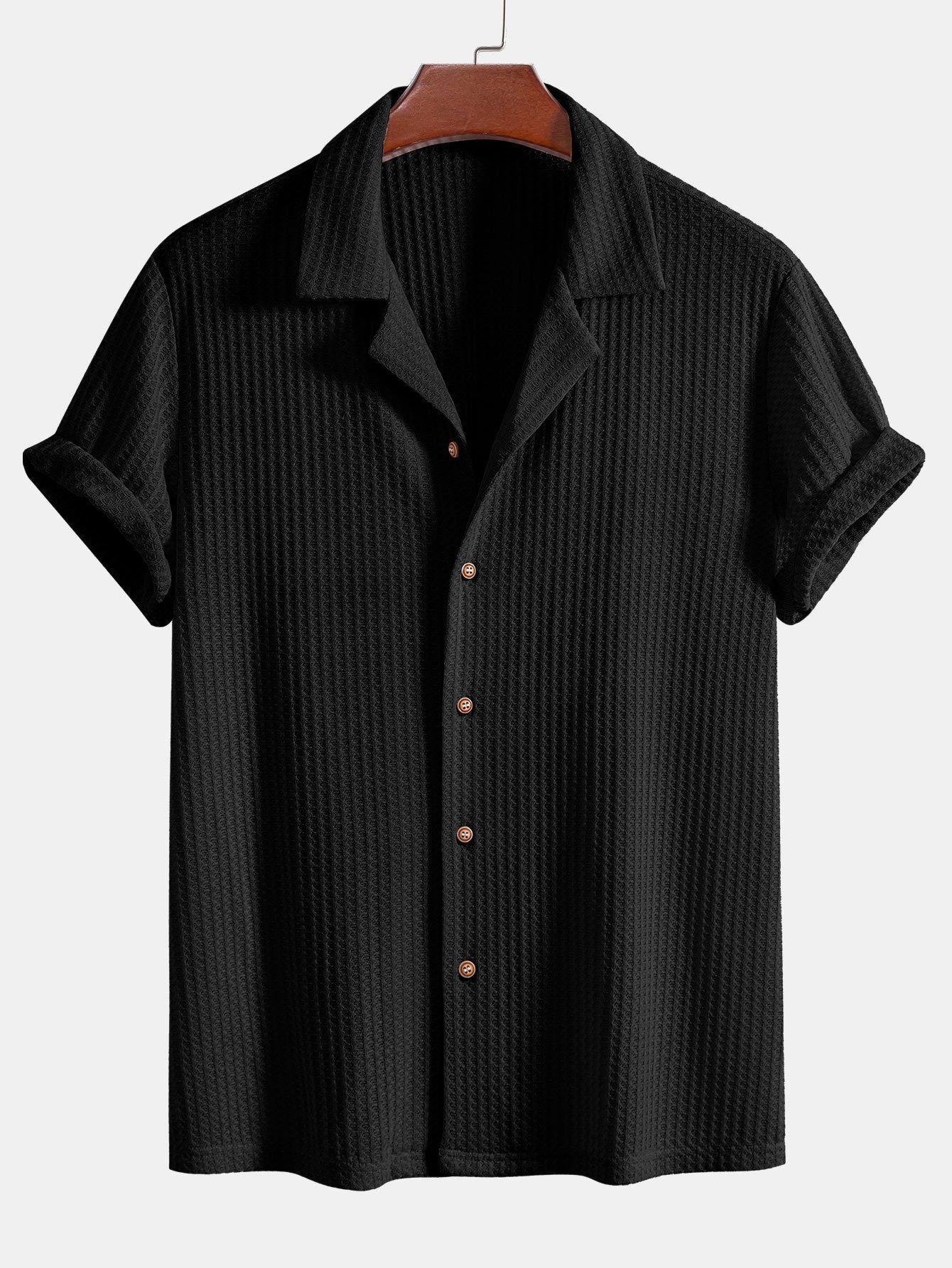Kurzärmeliges Waffelstrickhemd im kubanischen Stil & gerade geschnittene Leinenhose