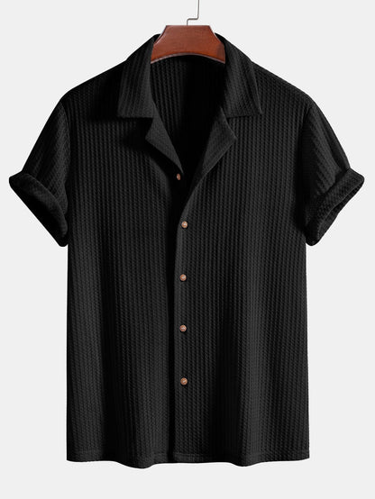 Kurzärmeliges Waffelstrickhemd im kubanischen Stil & gerade geschnittene Leinenhose
