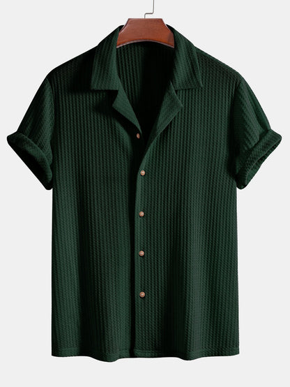 Kurzärmeliges Waffelstrickhemd im kubanischen Stil & gerade geschnittene Leinenhose